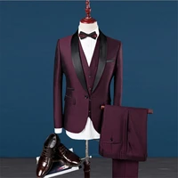 solid color large size business casual three piece blazer vest trousers suit korean best man wedding banquet formal suit