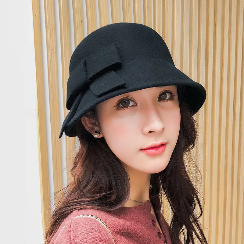 Женская Банкетная Шляпка из 100% шерсти зимняя фетровая шляпка с бантом подарок