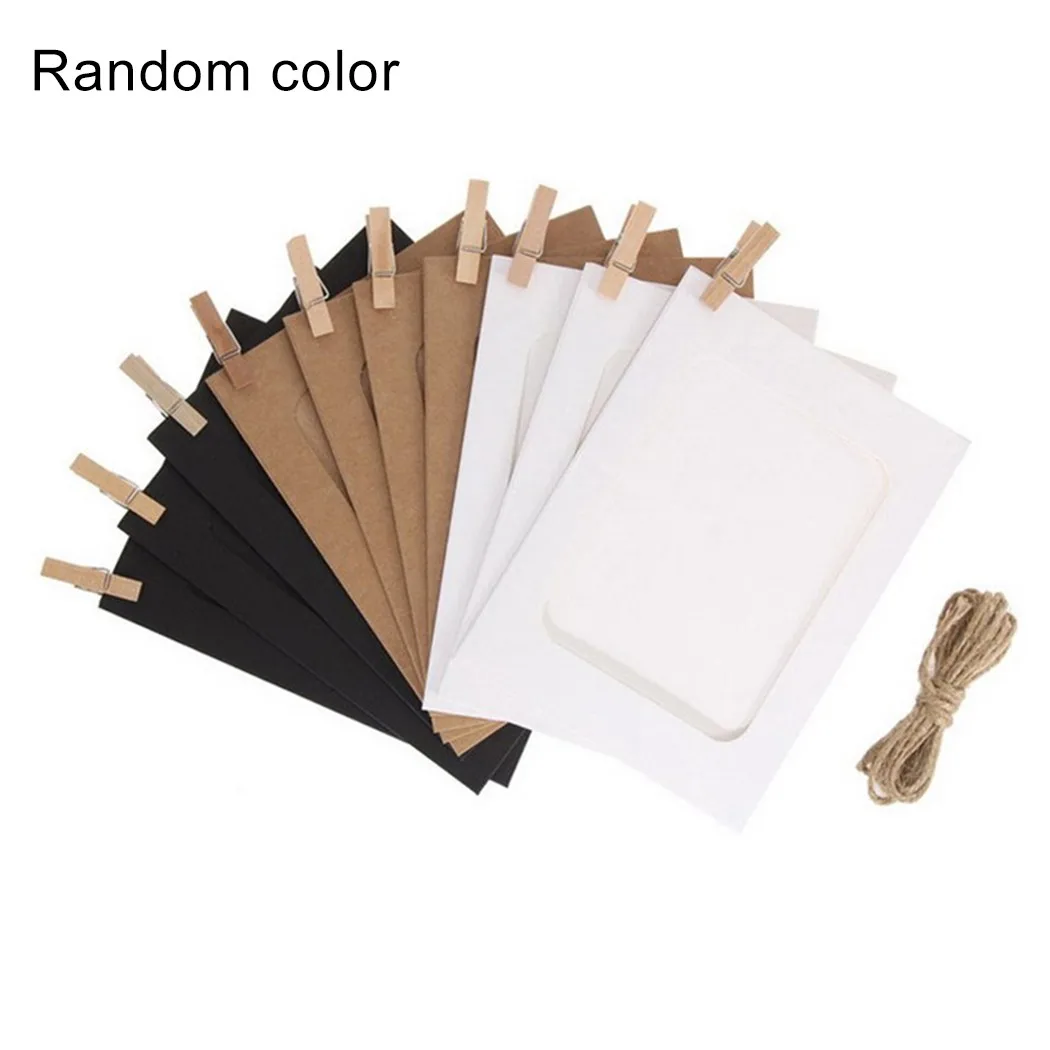

10pcs DIY Paper Frames Combination With Clips Hanging Kraft Paper Photo Frame Wall Photo Album 1M Rope Home Decoration Crafts