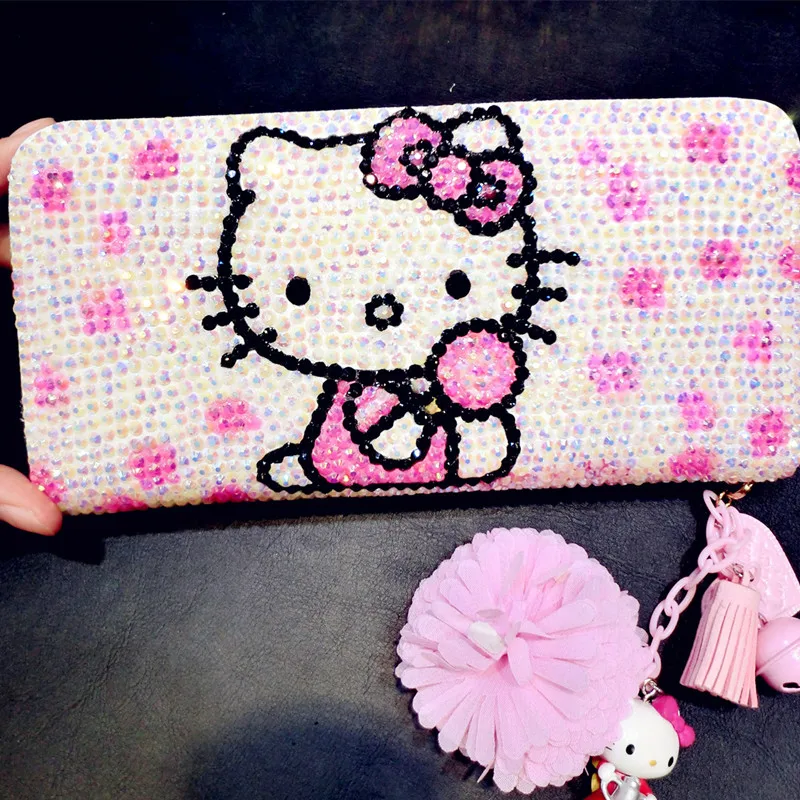 Милый кошелек hello kitty с бриллиантами, детский мультяшный кошелек KT Cat, индивидуальная кошечка, кошечка, папка для денег, Красивая яркая женская кожаная сумка