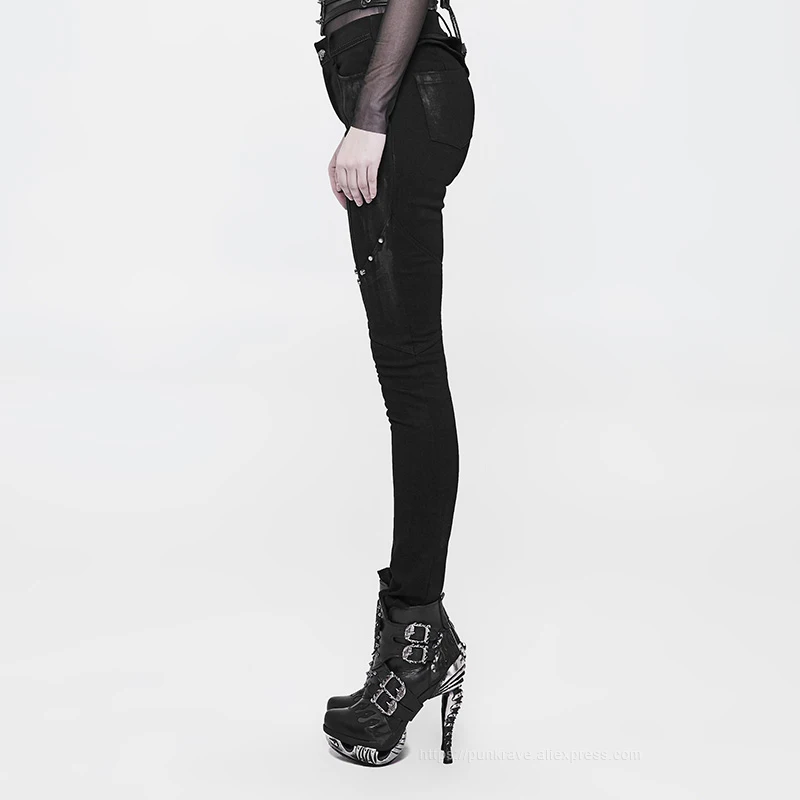 PUNK RAVE Women's Gothic Mid Waist Elegant Long Pencil Trousers Fashion Casual Rivet Skull Slim-Fitting Retro Long Women Pants