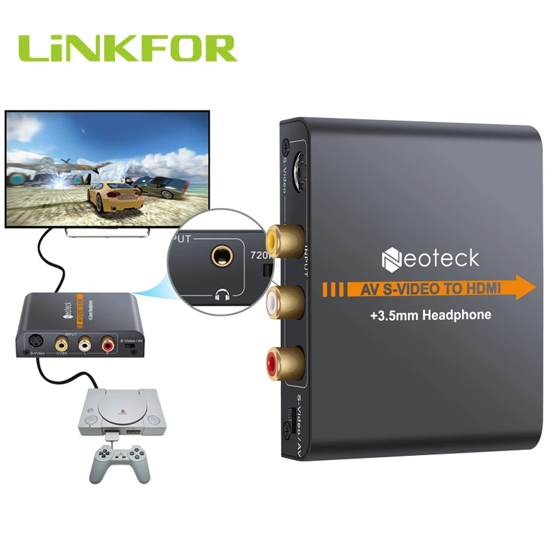 LiNKFOR Alloy AV S видео к HDMI + 3 5 мм аудио преобразователь Upscaler 720P/ 1080P для NES N64 Sega Genesis PS2