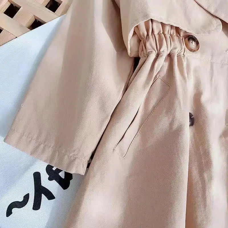 

England Style Spring Fall Cotton BABY Girl Teenager Trench Kids Windbreaker Fashion Little Girls Double Breasted Jacket Outfits