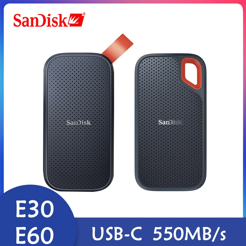 Sandisk-hd ssd externo portátil, 1tb, usb 3.1, USB-C, 4800gb, 500gb, 2tb, para laptop and desktop, 550 m/s, E60 E30