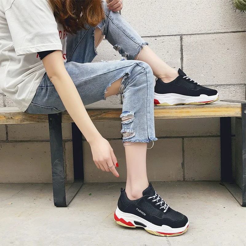 Женская обувь из вулканизированной кожи кроссовки на платформе массивном