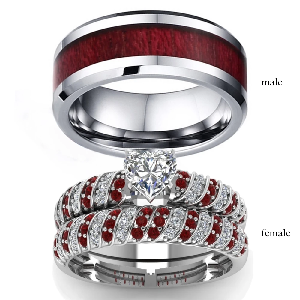 Женское кольцо с фианитом в форме сердца коричневого красного цвета богемным