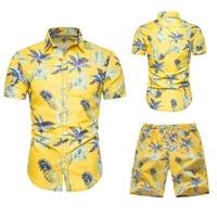 zogaa 2021 summer new mens casual shirt shorts two piece set couple casual hawaii beach sets size s 2xl men clothes set new