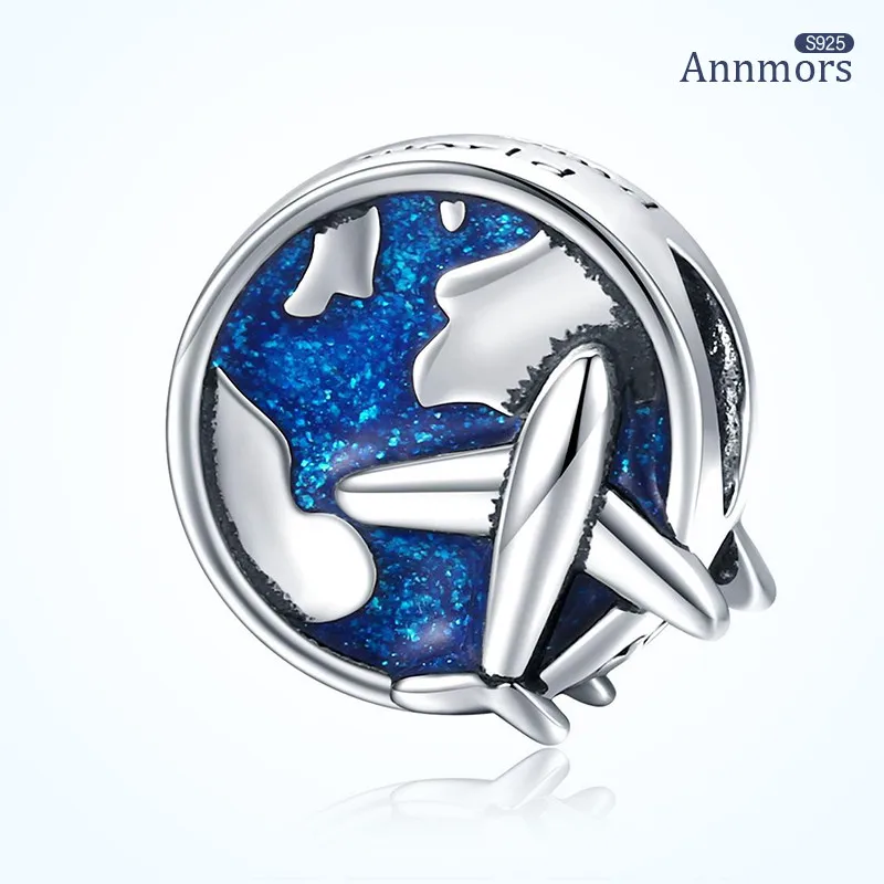 

Airplane Blue Earth Pendant Charms Silver Plating Travel Jewelry Beads Fits Pandora Bracelet Charms Woman Jewelry Round