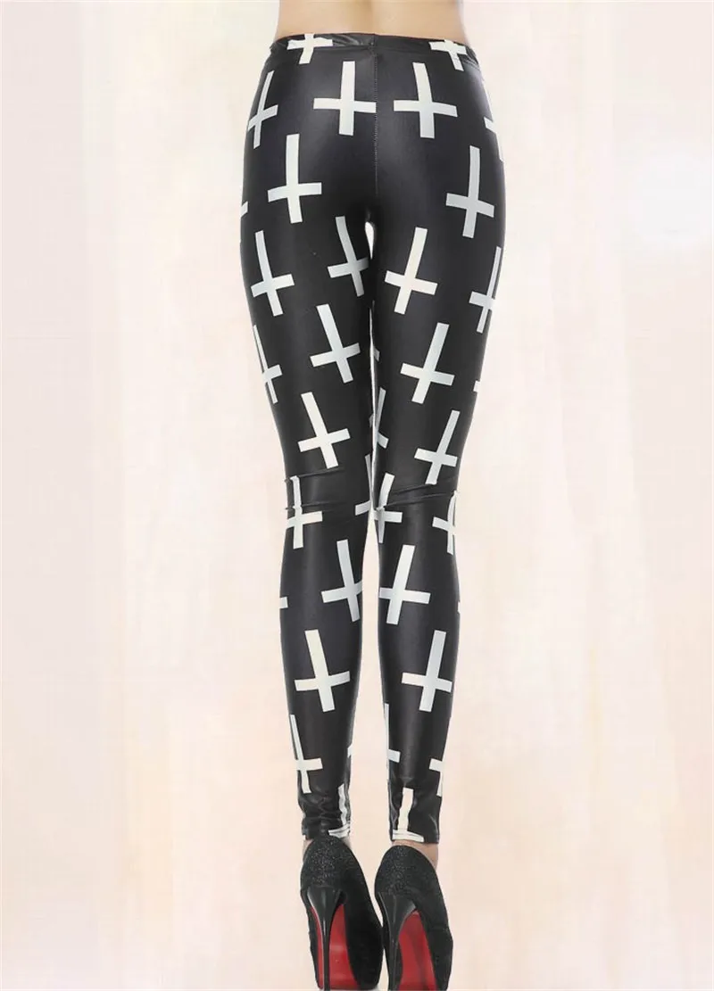 Женские пикантные высокие эластичные леггинсы с белыми крестиками весенне