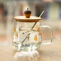 fresh squirrel glass mug girls creative household cups with pine cone spoon ins simple cups cute coffee mugs and cups kawaii mug
