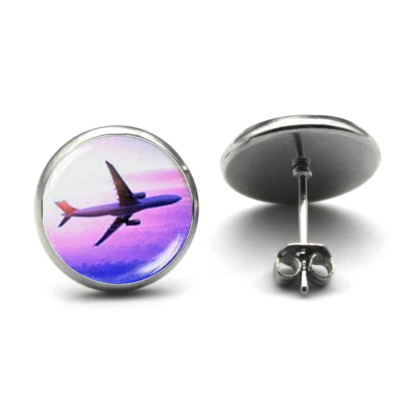 Серьги гвоздики в виде авиатора круглые бронзовые серьги форме подарок для