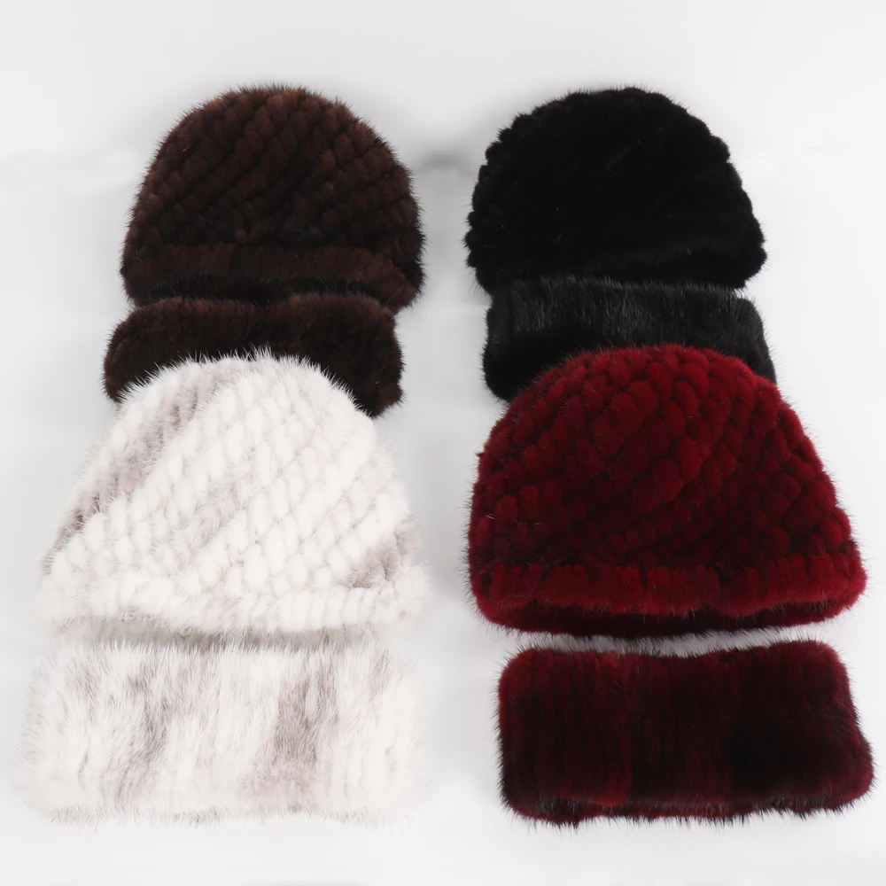 2021 Новая женская зимняя вязаная меховая шапка из натуральной норки шарф