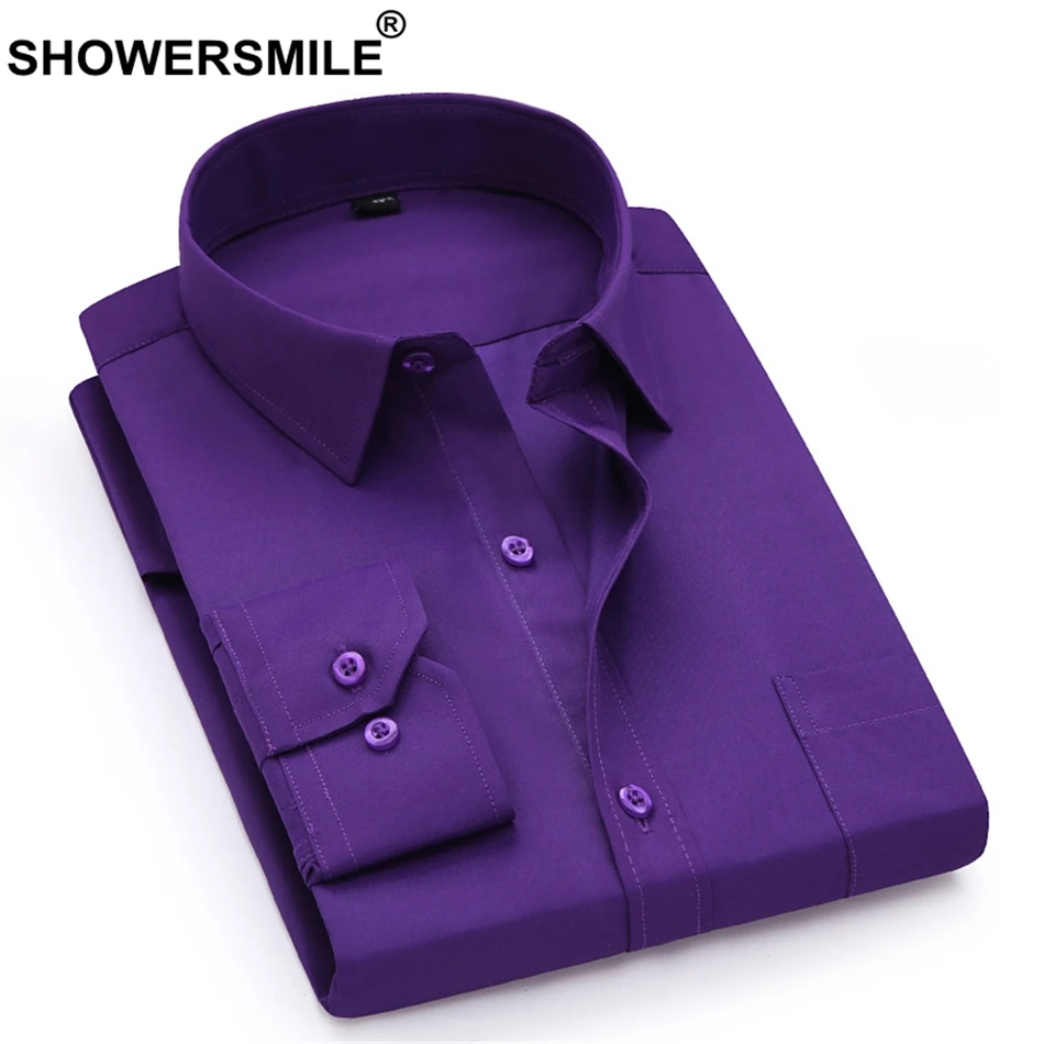 Мужская классическая рубашка SHOWERSMILE желтая деловая с длинным рукавом большие