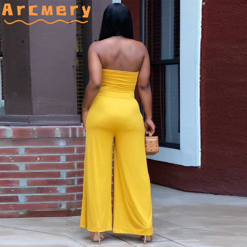 

Women Casual Strapless Wide Leg Solid Jumpsuits