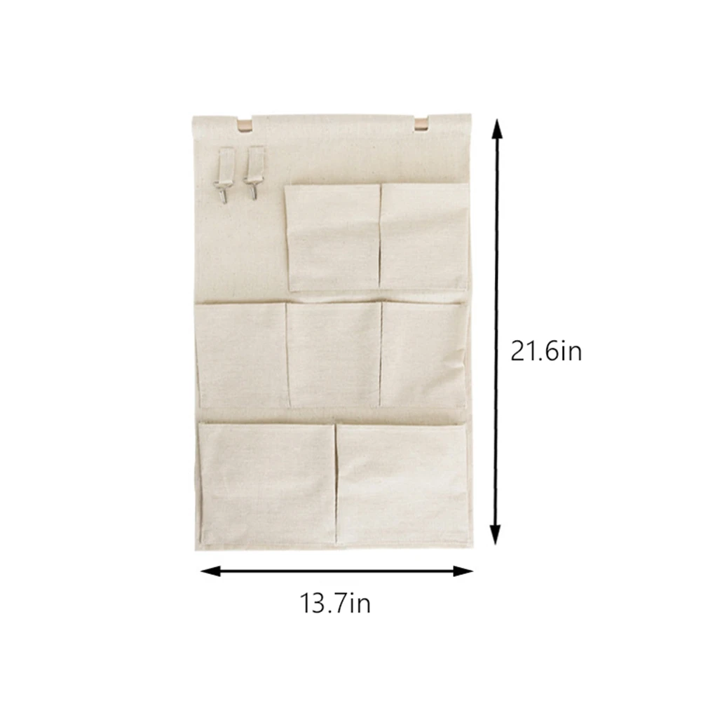

New Fashion 7 Pocket Cotton and Linen Storage Hanging Bag Hanging Storage Bag Wardrobe Wall Hanging Bag Bedroom Kitchen Bathroom