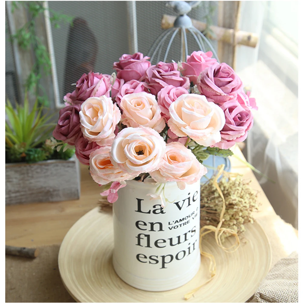 

Sale 6 Head Velvet Rose Hand Bouquets Flower Wedding Decor Home Artificial Bunch Flowers Marriage Decor DIY Bridal Bouquet Q30