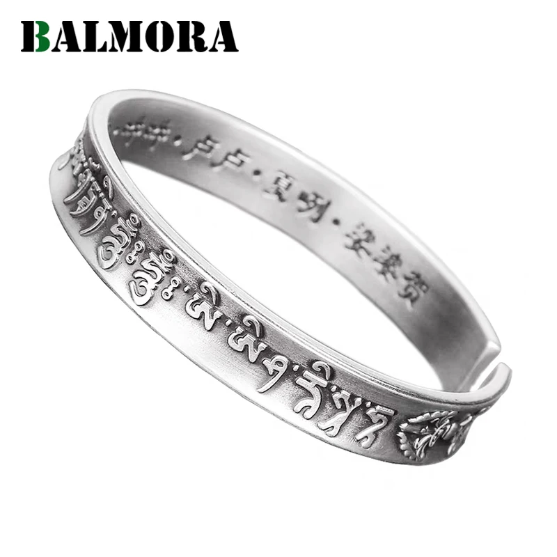 BALMORA 999 чистого серебра буддистское Писание Открытый браслет для женщин мужчин около 18 см Браслет Религиозные ювелирные изделия Pulsera