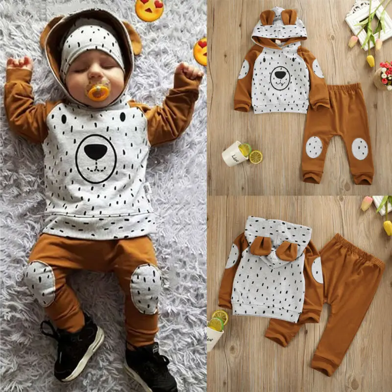 

Newborn Baby Boy Girl Clothes Long Sleeve Bear Hooded Tops Sweatshirt Pants Leggings Outfits Autumn