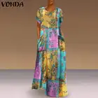 Винтажное праздничное платье VONDA 2021, женский сарафан с коротким рукавом, повседневное Свободное длинное платье макси с принтом, женское платье большого размера