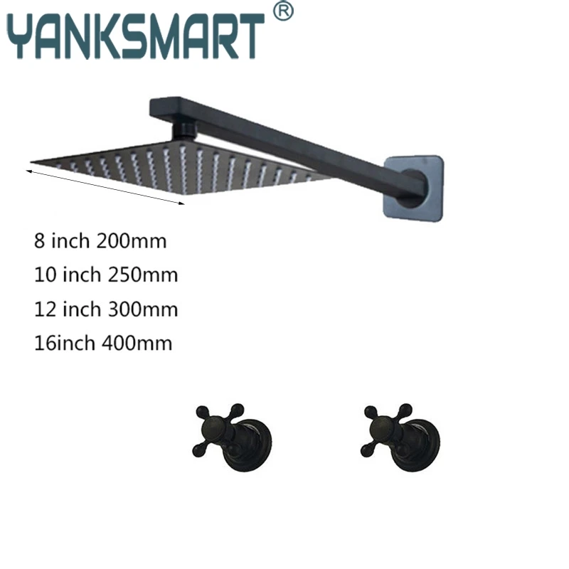 yanksmart matte black bathroom shower head with shower arm shower faucet set rainfall square shower faucets mixer water tap free global shipping