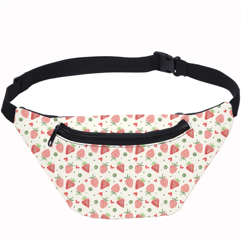 

3D Strawberry Printing Fanny Packs Women Waterproof Outdoor Running Pockets Waist Bags Chest Belt Boys Girls Belly Bag Hot Sale