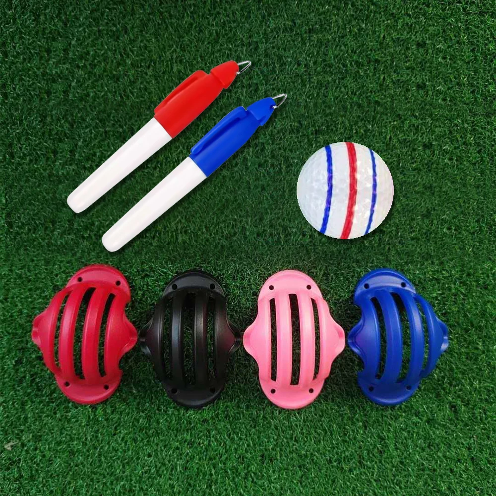 

1 Set Golf Ball Triple Track 3 Line Marker Chrome Stencil +2Pcs Marker Pen Golf Putting Positioning Aids Outdoor Golf Sport Tool