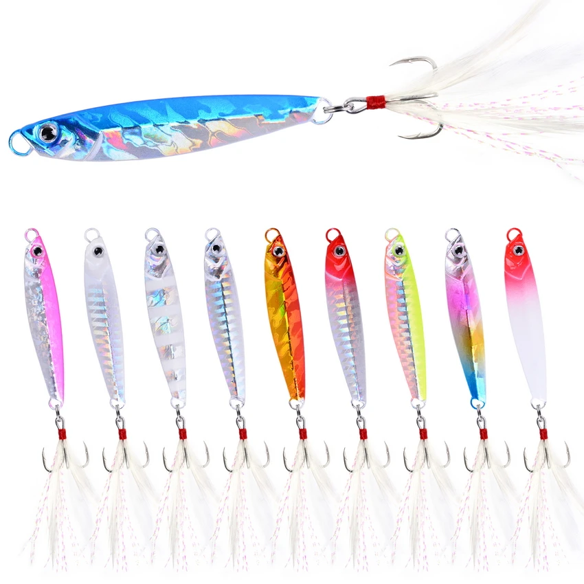 

10pcs/lot 7g 10g 14g 17g 21g 28g Ice Fishing Lure with Hooks Cast Jiging Shore Casting Metal Jig Bait Sinking Minnow Lures
