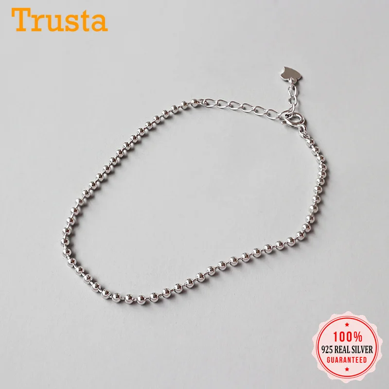 Браслет цепочка женский из серебра 925 пробы с бусинами шириной 2 мм|Гибкие и