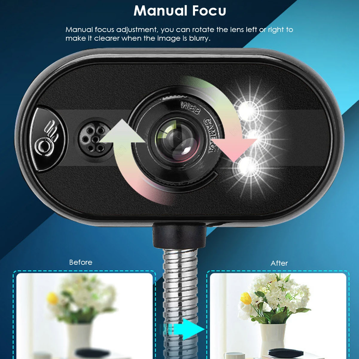 

1.4m USB Metal hose Driver-free Webcam 480P Computer PC Laptop Web Camera with Microphone LED Light Automatic white balance