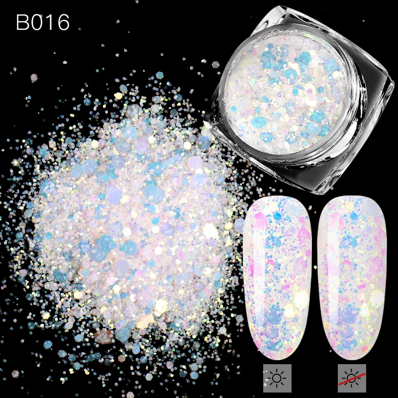 BK0828 Mtssii 3D смешанные шестигранные 8 цветов наборы пыли для ногтей с голографическим блеском блестки хлопья Маникюр украшения ногтей советы - Цвет: BK0828