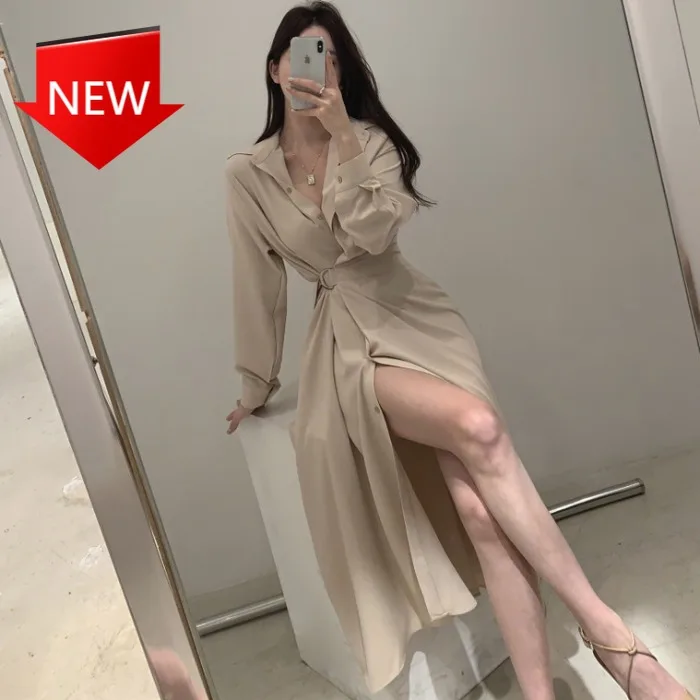 

Женские платья в стиле Харадзюку для вечерние осень 2021 Новая одежда винтажное дизайнерское длинное платье-рубашка во французском Корейско...