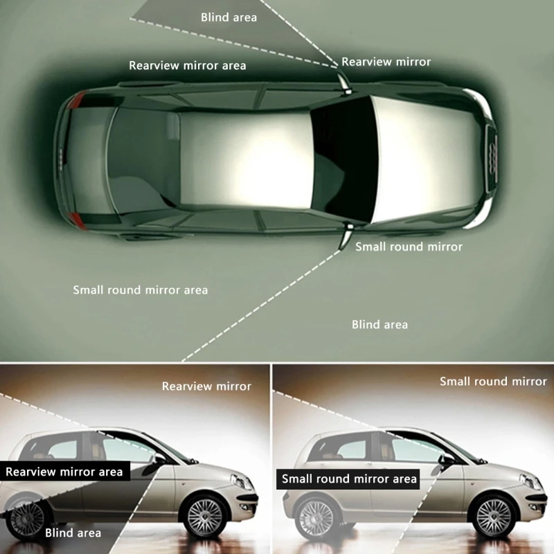 1 пара 360 градусов широкоугольных выпуклых зеркал для слепых зон Бескаркасный