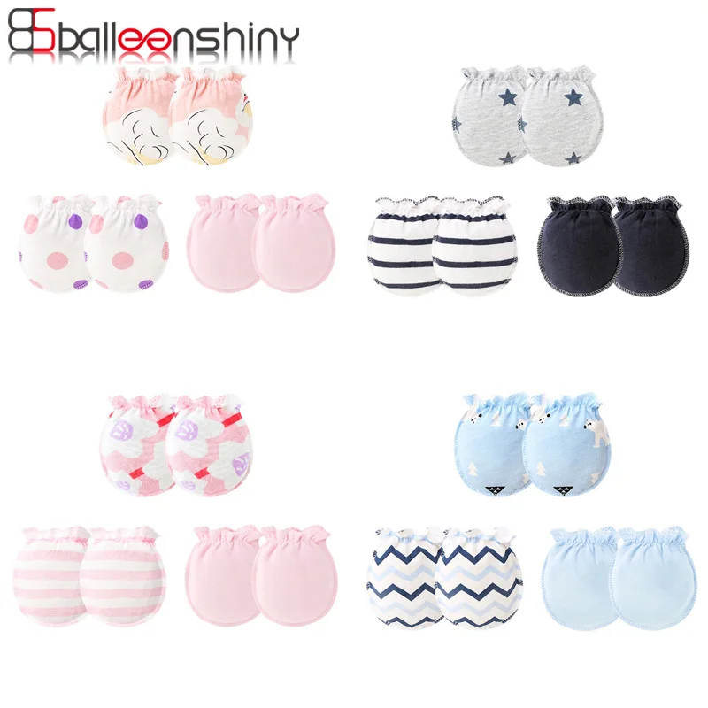 Balleenshiny/3 пары, детские варежки для детей 0-6 месяцев, модные детские перчатки против царапин, Хлопковые варежки-царапки для защиты новорожденных