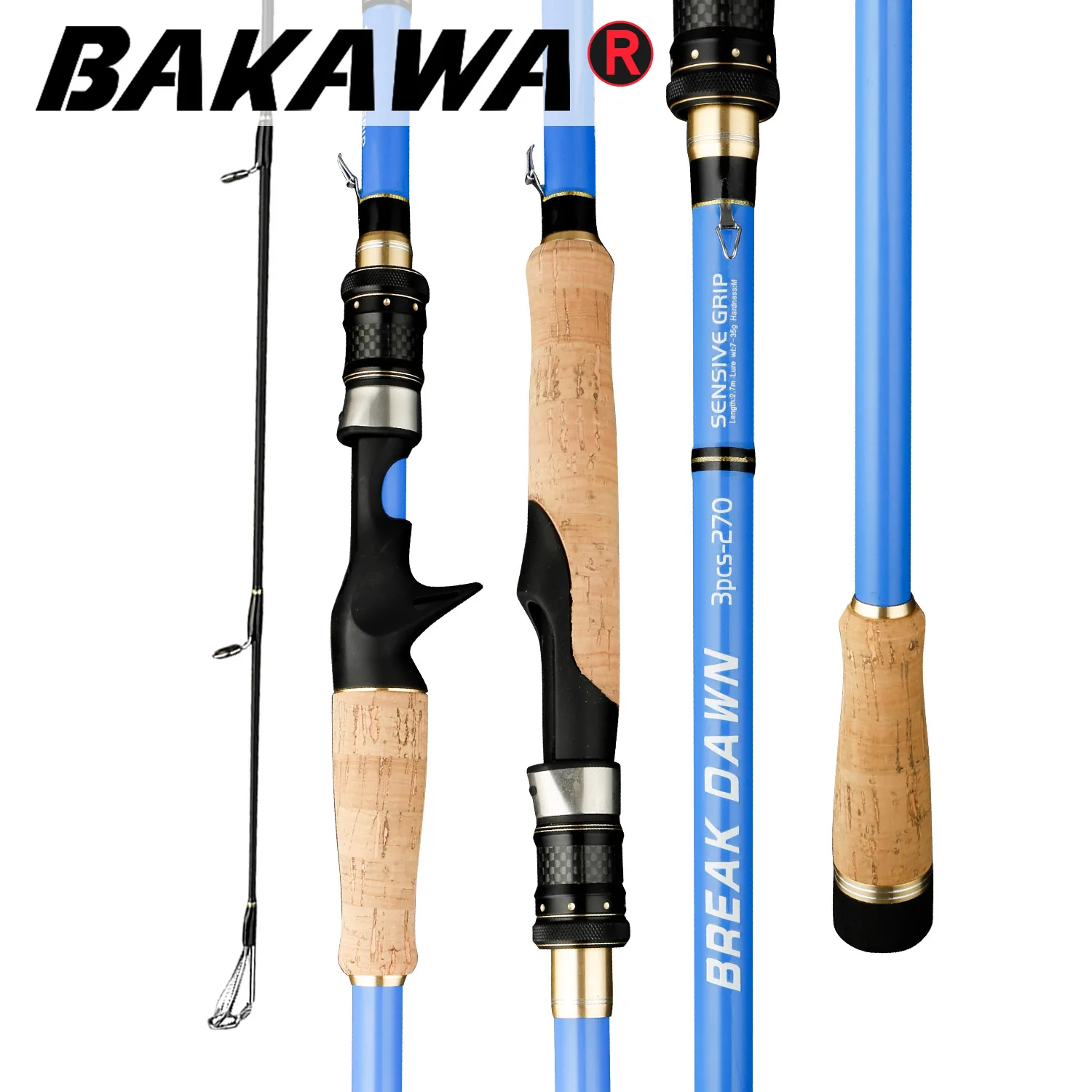 

BAKAWA 3 Sections Carbon Fishing Rod Lure Wt:5-35g M Power Spinning/Casting Travel Pole Tackle 2.1M 2.4M 2.7M 3.0M Pesca