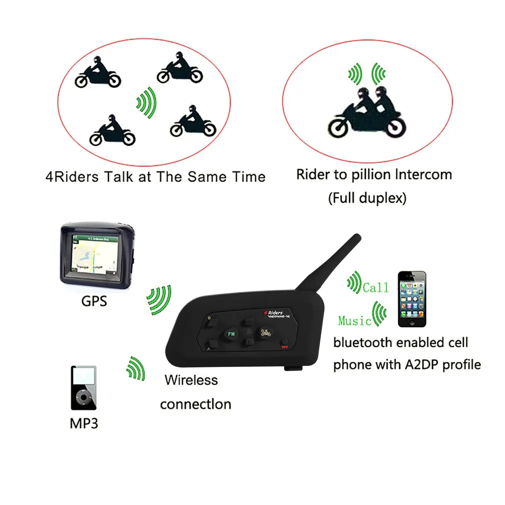 Vnetphone V4 BT Interphone 1200 м Moto rcycle переговорное bluetooth-устройство для мотоциклетного шлема