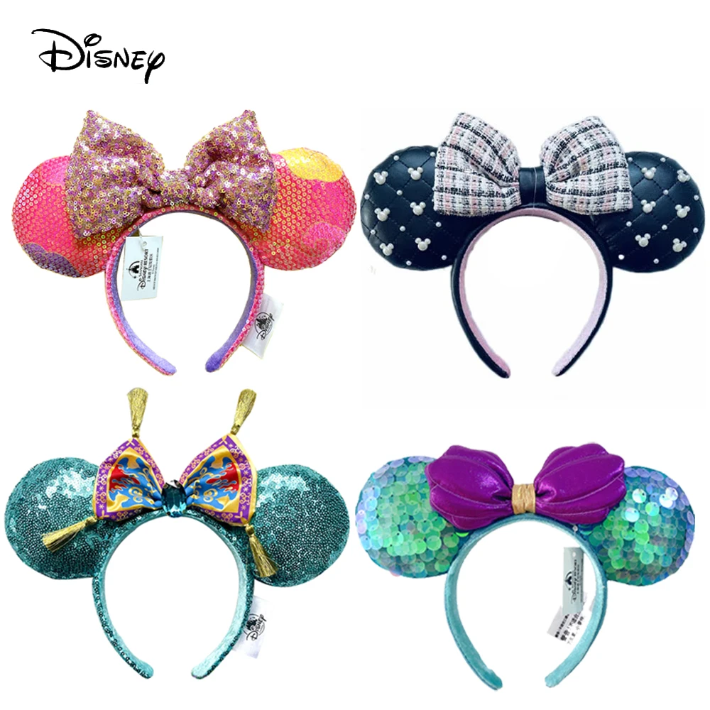 

Disney Mickey Minnie Ear Headband Big Bow PU Mouse Ear Plush Ball Headband Cartoon Minnie Ears Cosplay Plush Adult/Kids Party