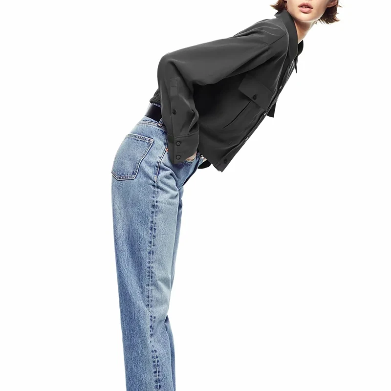 Темно-серая Повседневная рубашка высокого качества блузка с длинными рукавами и