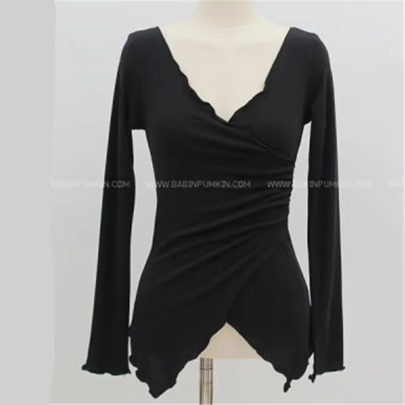 Женская эластичная футболка облегающий Топ с длинным рукавом в Корейском стиле