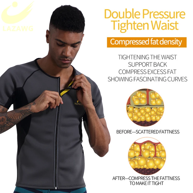 LAZAWG Mens Neoprene Sweat Suits Vest Gym Slimming Sport Top Fitness Waist Trainer Shirts Fat Burner Workout Tank Tops Shapewear