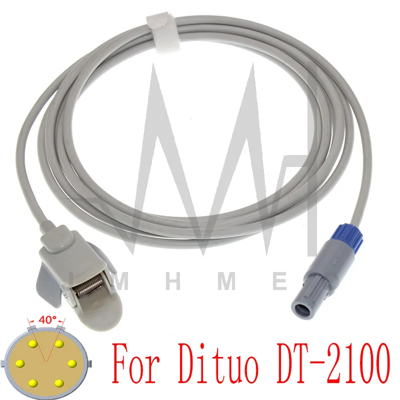 

Compatible with spo2 Sensor of Dituo DT-2100 Monitor, Finger/Ear/Forehead Oximetry Cable 6pin 3m 40 Degree Angle