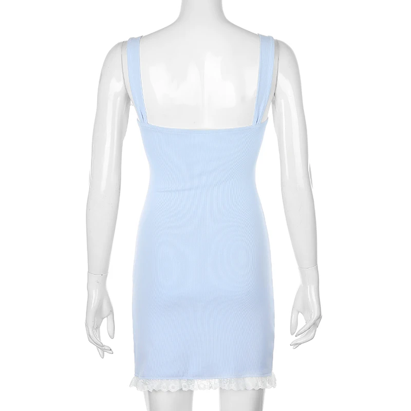 

Darlingaga Strap Y2K Lace Trim Bodycon Sexy Dress Mini Harajuku Drawstring Summer Dress Women Split Cut Out Sundress Sleeveless
