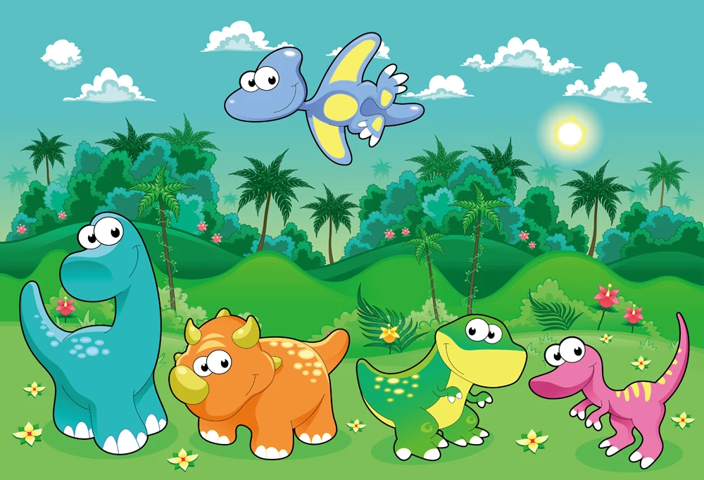 Мультфильм Динозавр фон Дети День Рождения Вечеринка фотография Фон Дино баннер