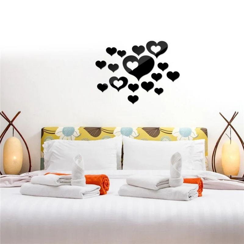 3D Mirror Wall Sticker Heart Shaped Mirror Wall Stickers Removable DIY Wall Poster Decor For Home Living Room