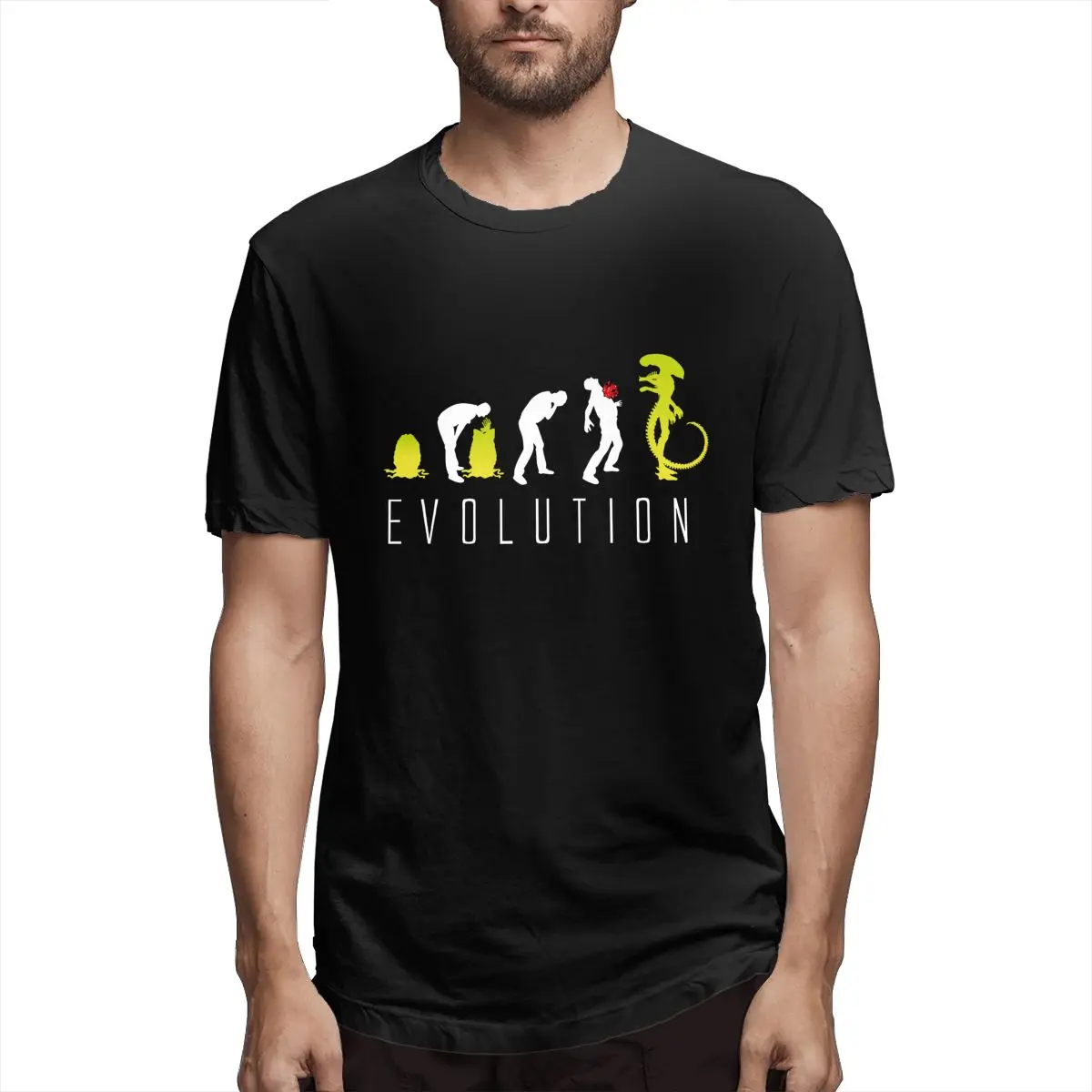 

Evolution Of Alien Funny Sci Fi Men T Shirt Vintage Tees Short Sleeve Round Collar T-Shirt 100% Cotton 2021 New Arrival Clothing
