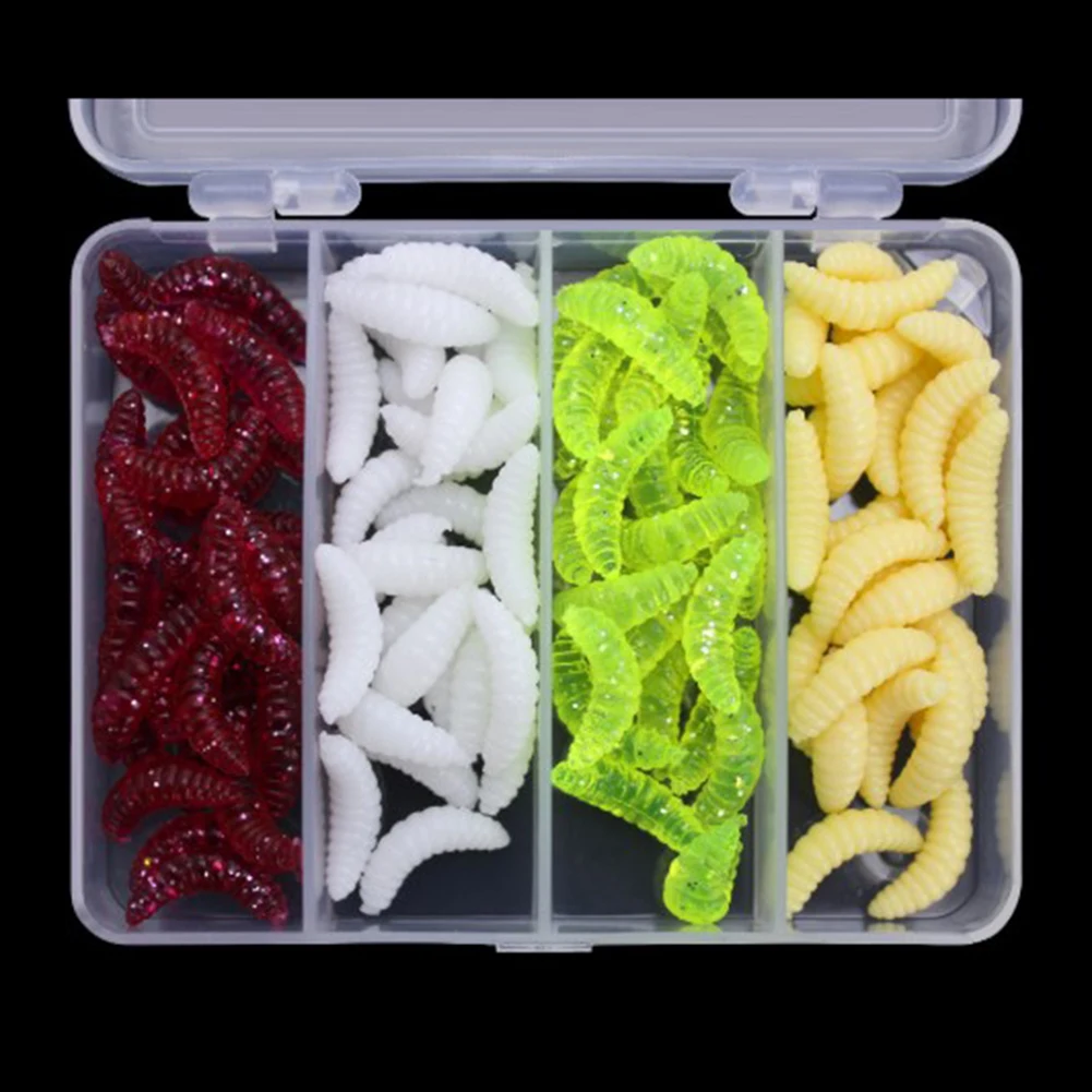 

100pcs 2.4cm Bionic Baits with Box PVC Artificial Maggot Grub Soft Lure Bait Worms Shrimps Fishing Lures Fish Tackle Pesca Iscas