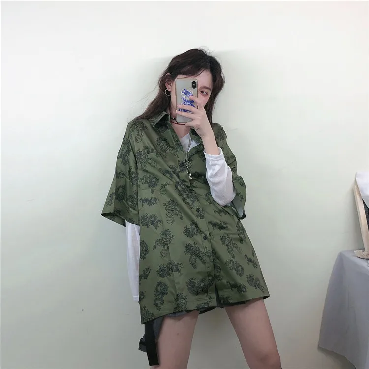 Харадзюку Дракон большие блузки женские рубашки с принтом 2020 весна лето