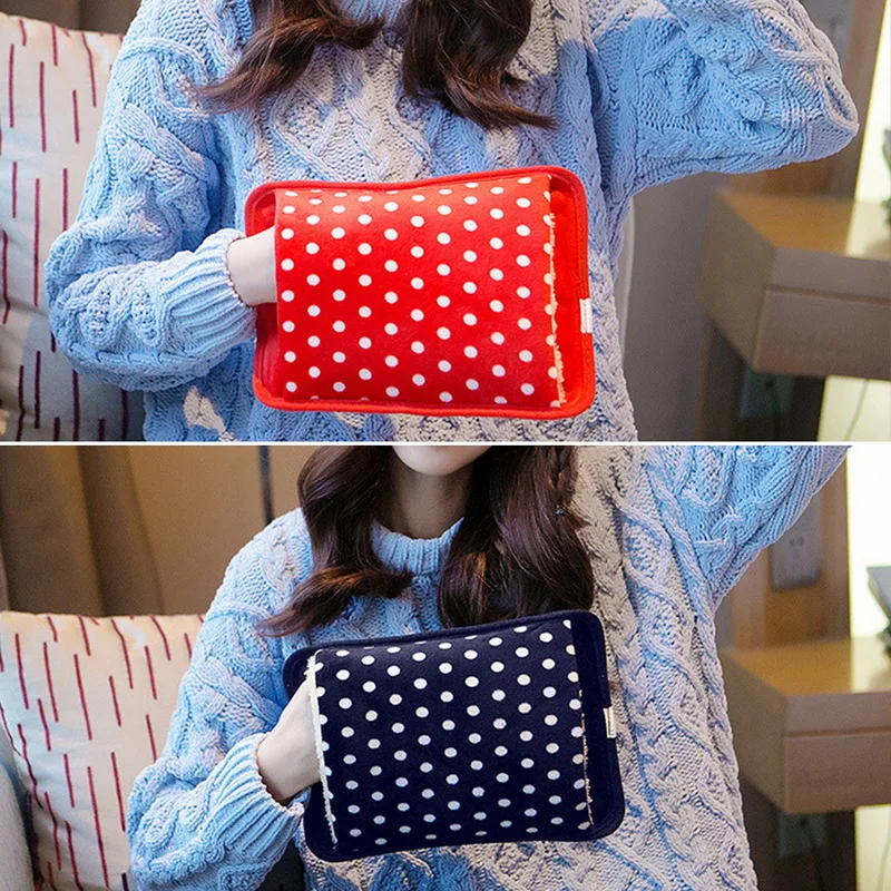 

DIDIHOU Hot Water Bottle Electric Rechargeable Heat Water Bag Polka Dot Hand Warmer Velvet Hot-water Bag EU Plug 10 Colors