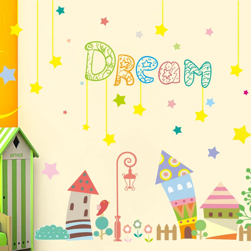 Виниловые съемные настенные стикеры мечта мультфильм дом сказка замок детская