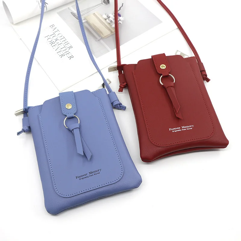 

New Women Purses Solid Color Leather Shoulder Strap Bag Mobile Phone Big Card Holders Wallet Handbag Pockets For Girls