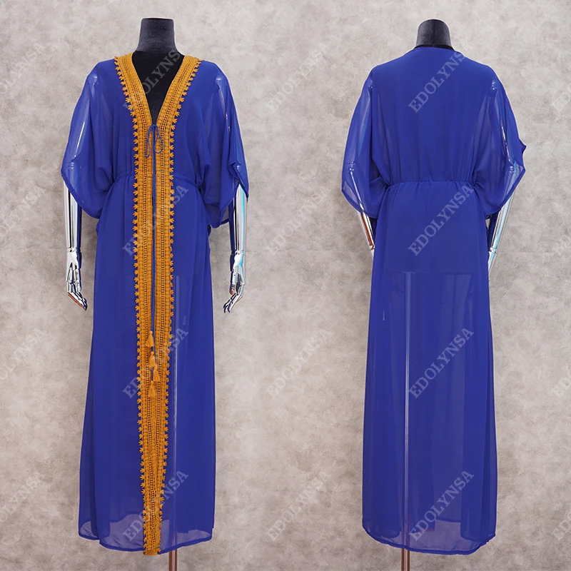 2021 накидки на бикини синие богемные вышитые шифоновые длинные кимоно кардиган